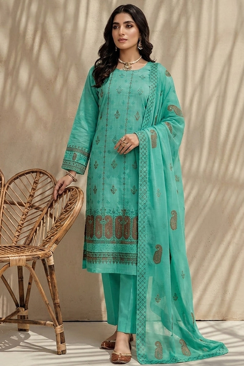 Mushk by Breeza Fashion - 3PC Unstitched Embroidered Lawn Suit (Teal Green)