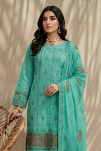Mushk by Breeza Fashion - 3PC Unstitched Embroidered Lawn Suit (Teal Green)
