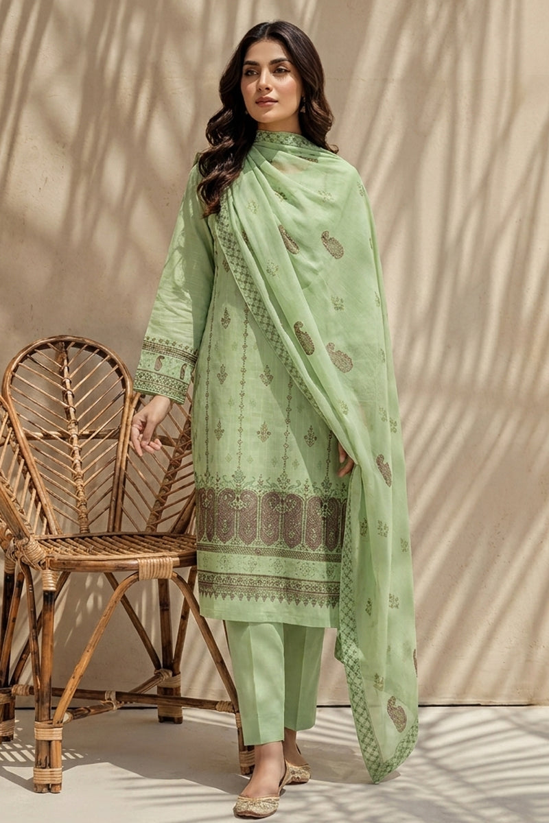 Mushk by Breeza Fashion - 3PC Unstitched Embroidered Lawn Suit (Pista)