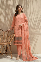 Mushk by Breeza Fashion - 3PC Unstitched Embroidered Lawn Suit (Peach)