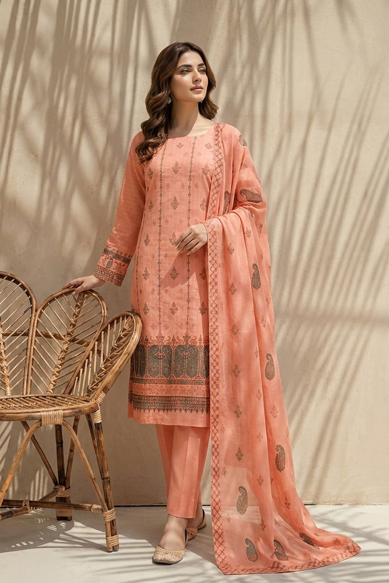 Mushk by Breeza Fashion - 3PC Unstitched Embroidered Lawn Suit (Peach)