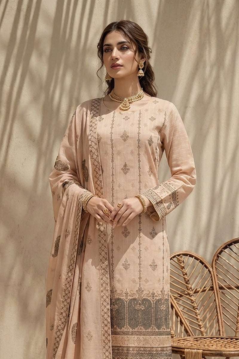 Mushk by Breeza Fashion - 3PC Unstitched Embroidered Lawn Suit (Beige)