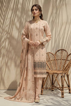 Mushk by Breeza Fashion - 3PC Unstitched Embroidered Lawn Suit (Beige)