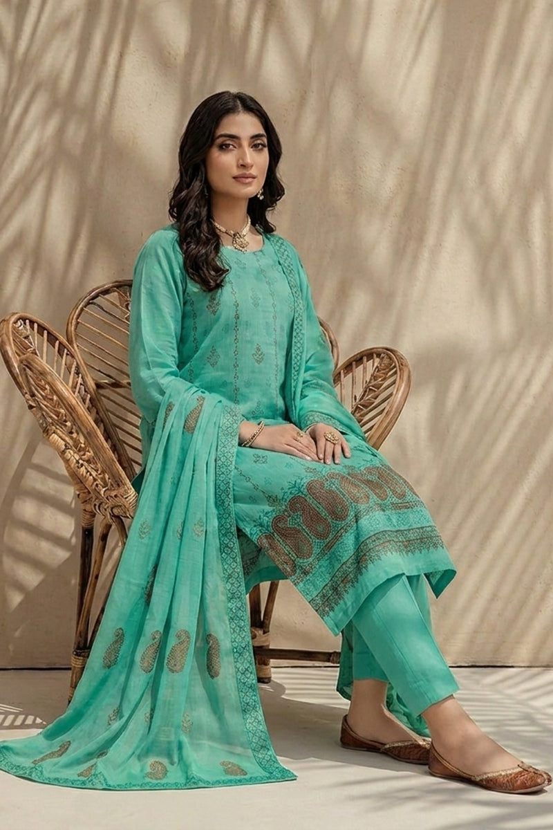 Mushk by Breeza Fashion - 3PC Unstitched Embroidered Lawn Suit (Teal Green)