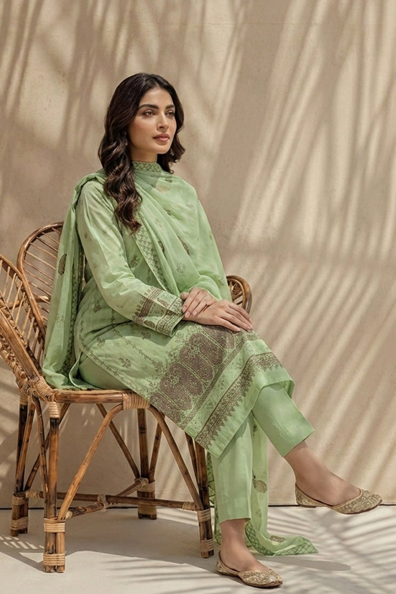 Mushk by Breeza Fashion - 3PC Unstitched Embroidered Lawn Suit (Pista)