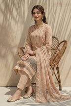 Mushk by Breeza Fashion - 3PC Unstitched Embroidered Lawn Suit (Beige)