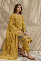 Mushk by Breeza Fashion - 3PC Unstitched Embroidered Lawn Suit (Mustard)