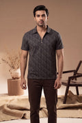 Men’s Vertical Stripe Old Money Polo Shirt | Zipper Coller (Dark Brown)