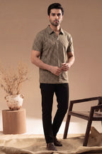 Men’s Vertical Stripe Old Money Polo Shirt | Zipper Coller (Brown)