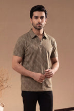 Men’s Vertical Stripe Old Money Polo Shirt | Zipper Coller (Brown)