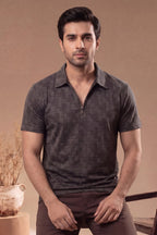 Men’s Vertical Stripe Old Money Polo Shirt | Zipper Coller (Dark Brown)