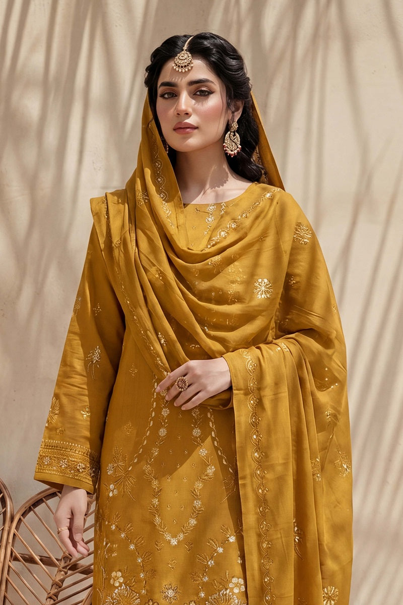 Parishey by Breeza Fashion - 3PC Unstitched Embroidered Lawn Suit (Mustard)