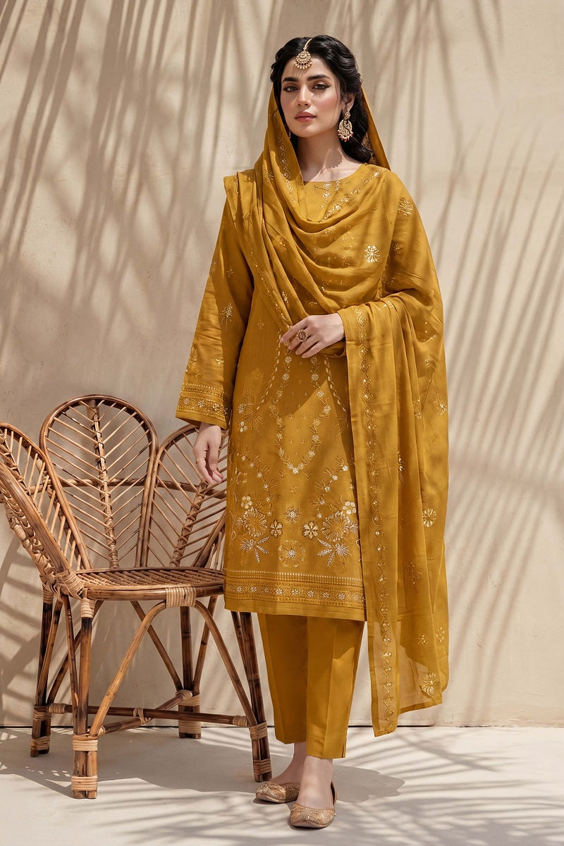 Parishey by Breeza Fashion - 3PC Unstitched Embroidered Lawn Suit (Mustard)