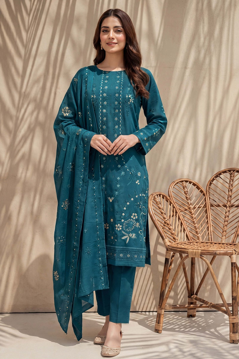 Parishey by Breeza Fashion - 3PC Unstitched Embroidered Lawn Suit (Teal Blue)
