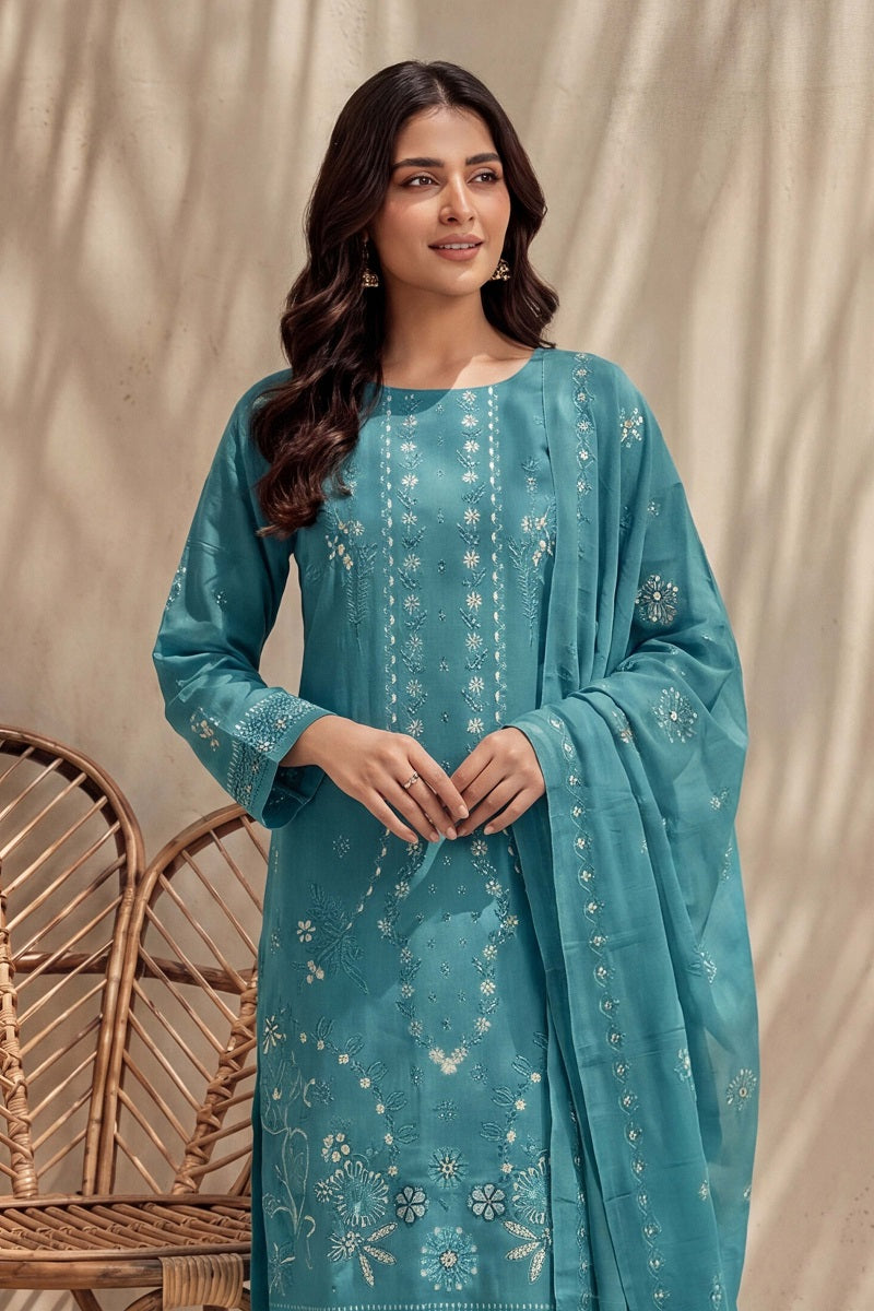 Parishey by Breeza Fashion - 3PC Unstitched Embroidered Lawn Suit (Sky Blue)