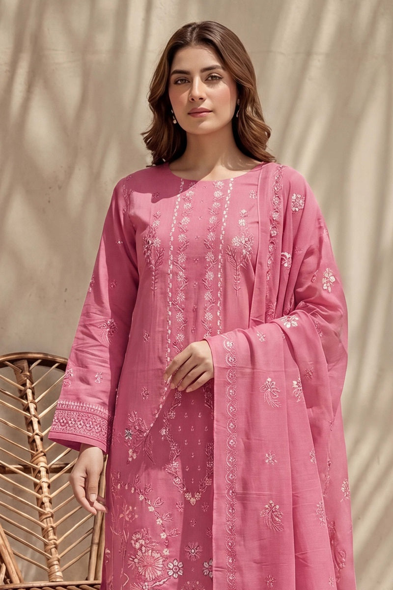 Parishey by Breeza Fashion - 3PC Unstitched Embroidered Lawn Suit (Pink)