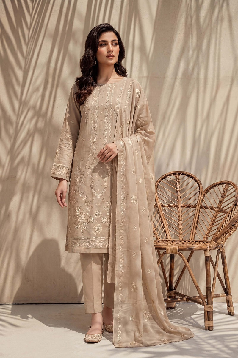 Parishey by Breeza Fashion - 3PC Unstitched Embroidered Lawn Suit (Beige)