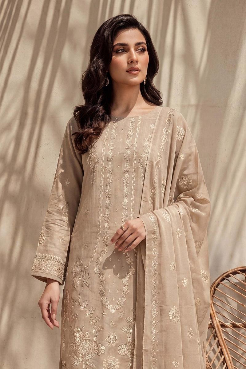 Parishey by Breeza Fashion - 3PC Unstitched Embroidered Lawn Suit (Beige)