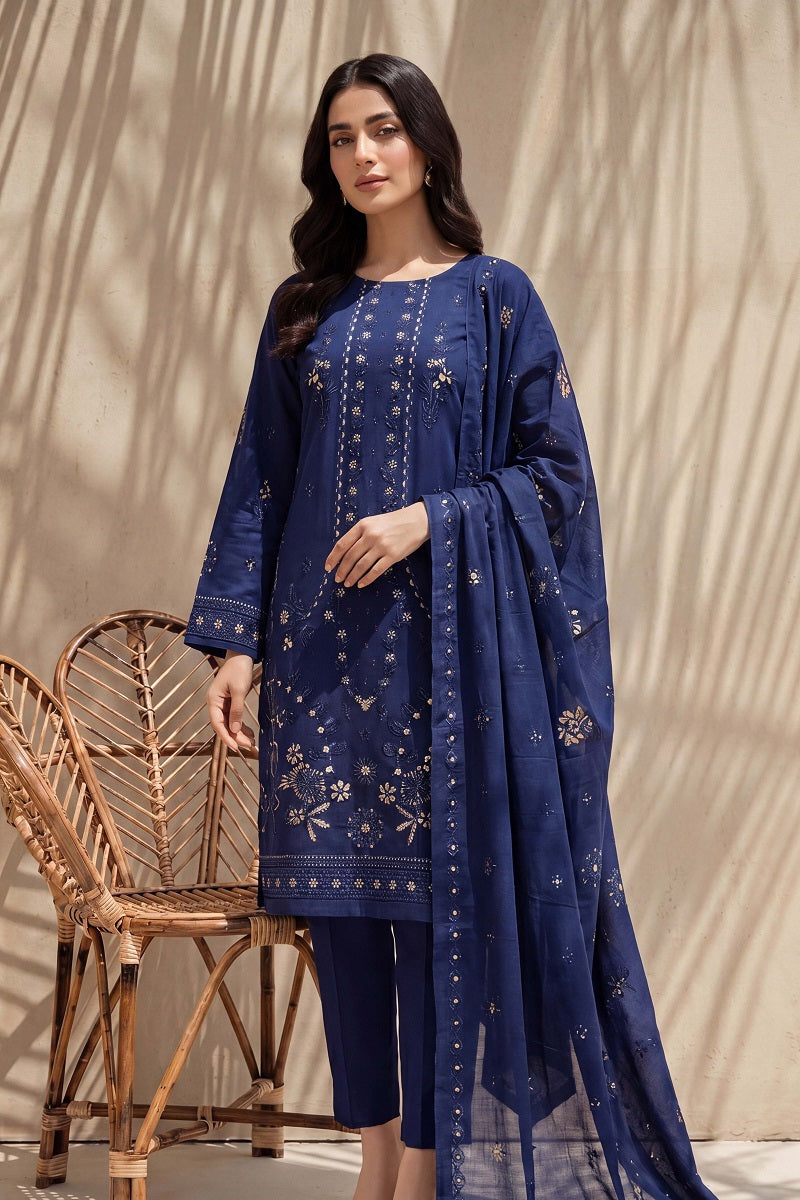Parishey by Breeza Fashion - 3PC Unstitched Embroidered Lawn Suit (Navy Blue)
