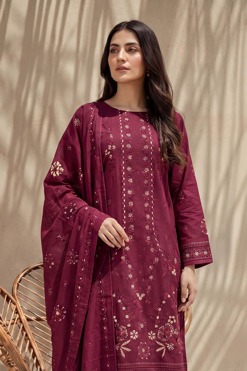 Parishey by Breeza Fashion - 3PC Unstitched Embroidered Lawn Suit (Maroon)