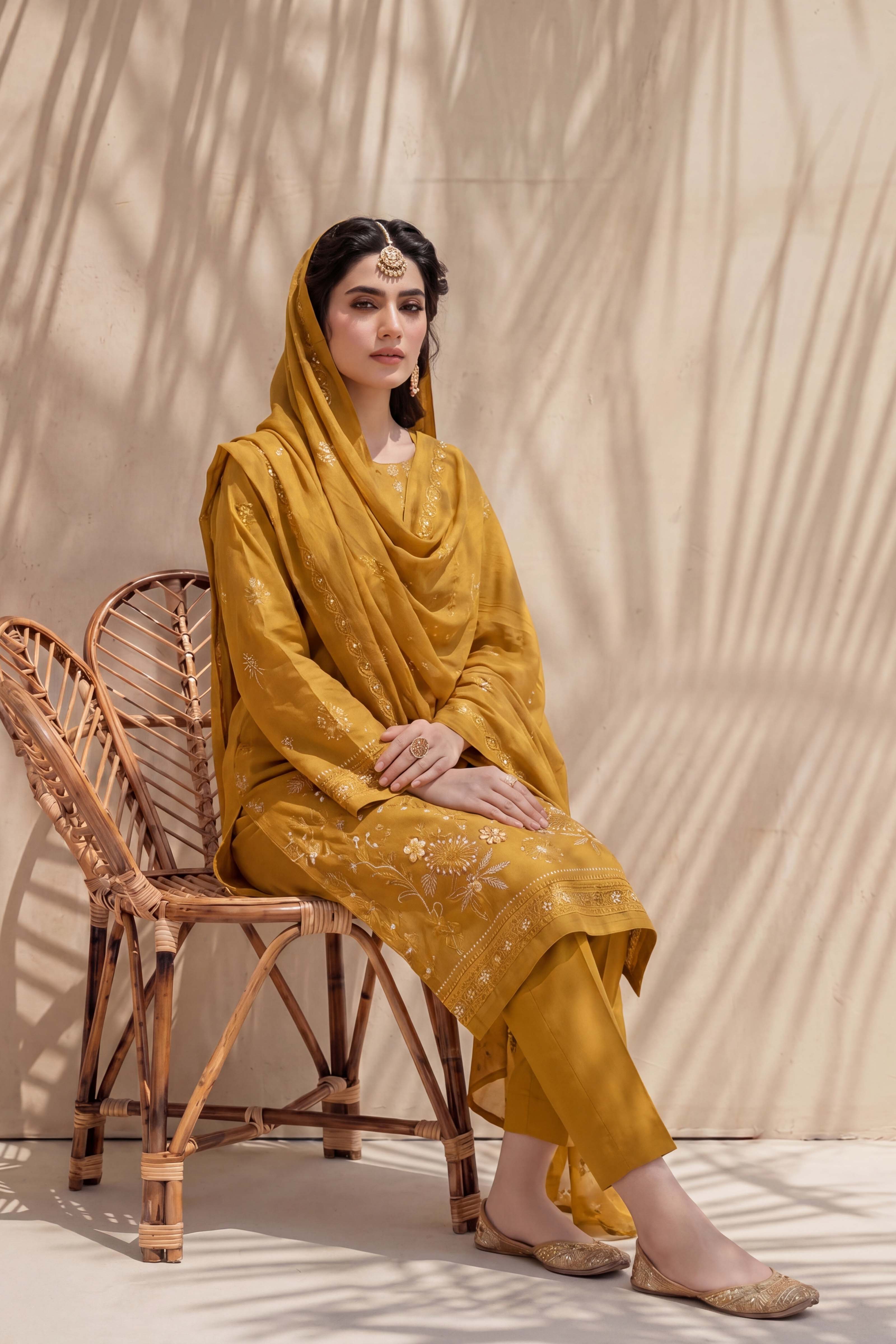 Parishey by Breeza Fashion - 3PC Unstitched Embroidered Lawn Suit (Mustard)