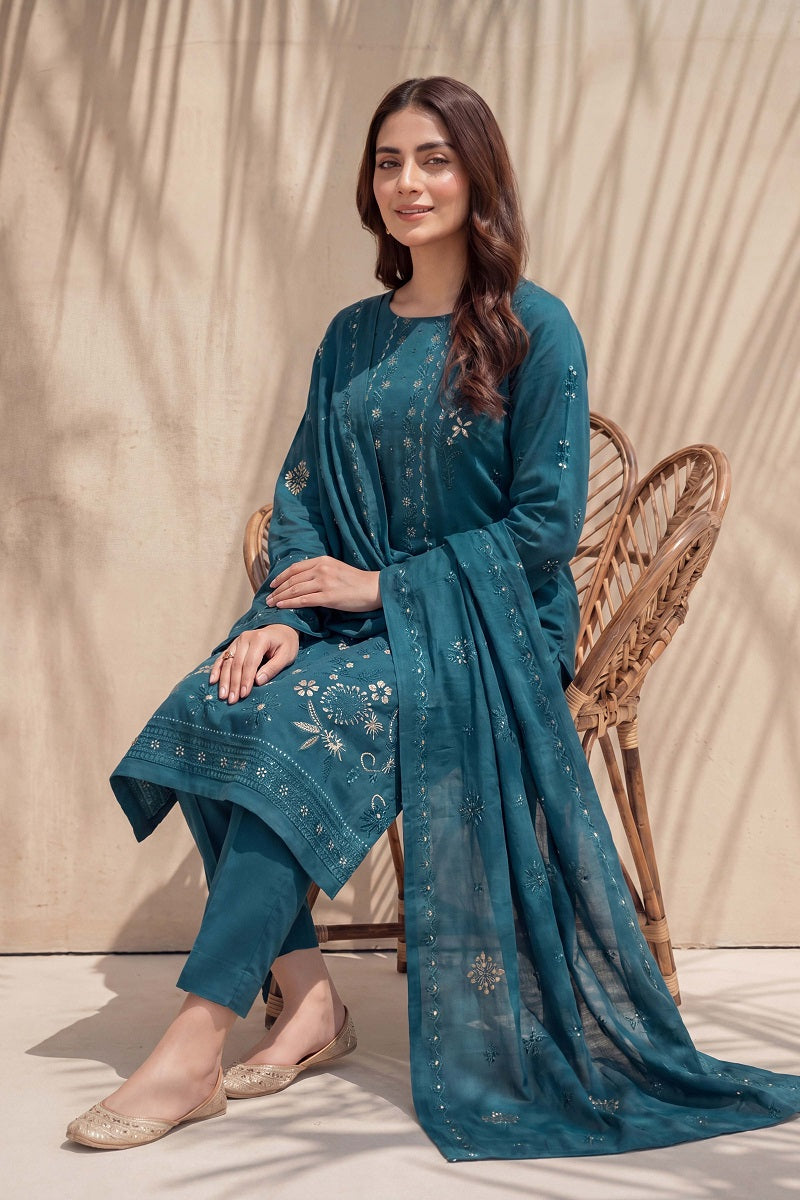 Parishey by Breeza Fashion - 3PC Unstitched Embroidered Lawn Suit (Teal Blue)
