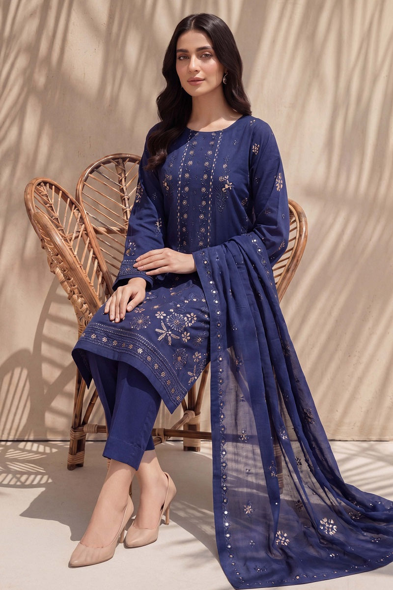 Parishey by Breeza Fashion - 3PC Unstitched Embroidered Lawn Suit (Navy Blue)