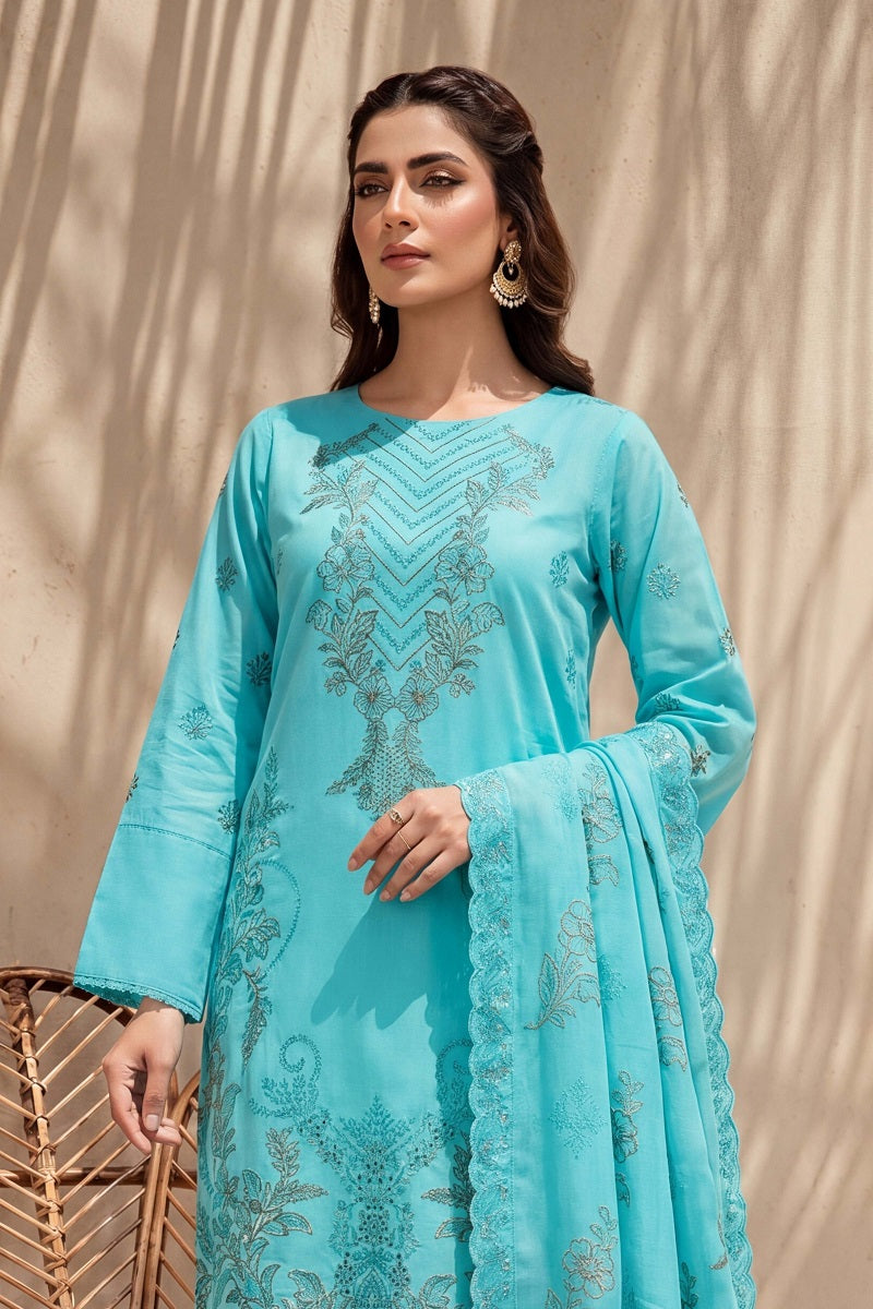 Parveen by Breeza Fashion - 3PC Unstitched Embroidered Lawn Suit (Sky Blue)