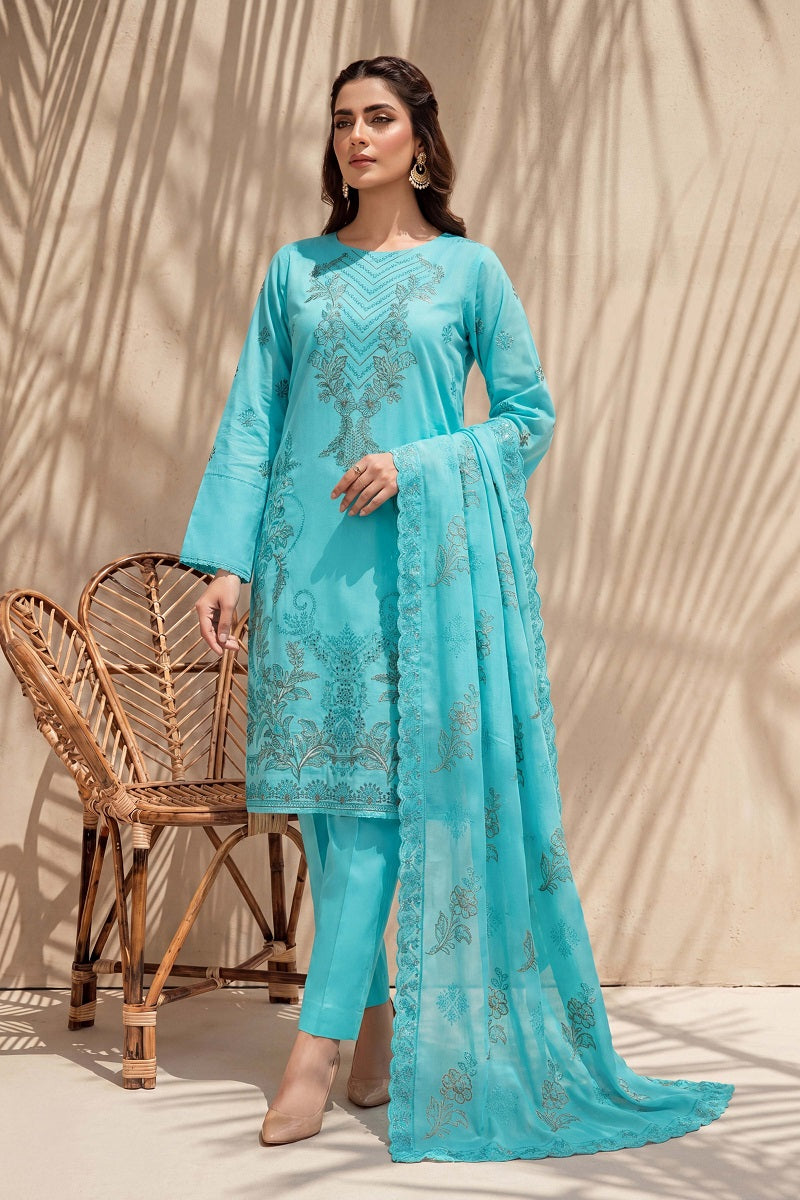 Parveen by Breeza Fashion - 3PC Unstitched Embroidered Lawn Suit (Sky Blue)