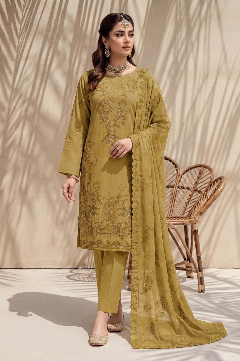 Parveen by Breeza Fashion - 3PC Unstitched Embroidered Lawn Suit (Luxor Gold)