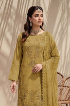 Parveen by Breeza Fashion - 3PC Unstitched Embroidered Lawn Suit (Luxor Gold)