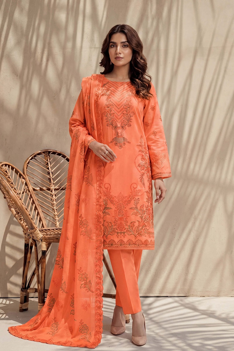 Parveen by Breeza Fashion - 3PC Unstitched Embroidered Lawn Suit (Orange)