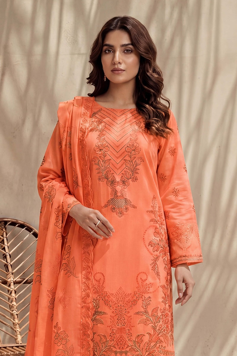 Parveen by Breeza Fashion - 3PC Unstitched Embroidered Lawn Suit (Orange)