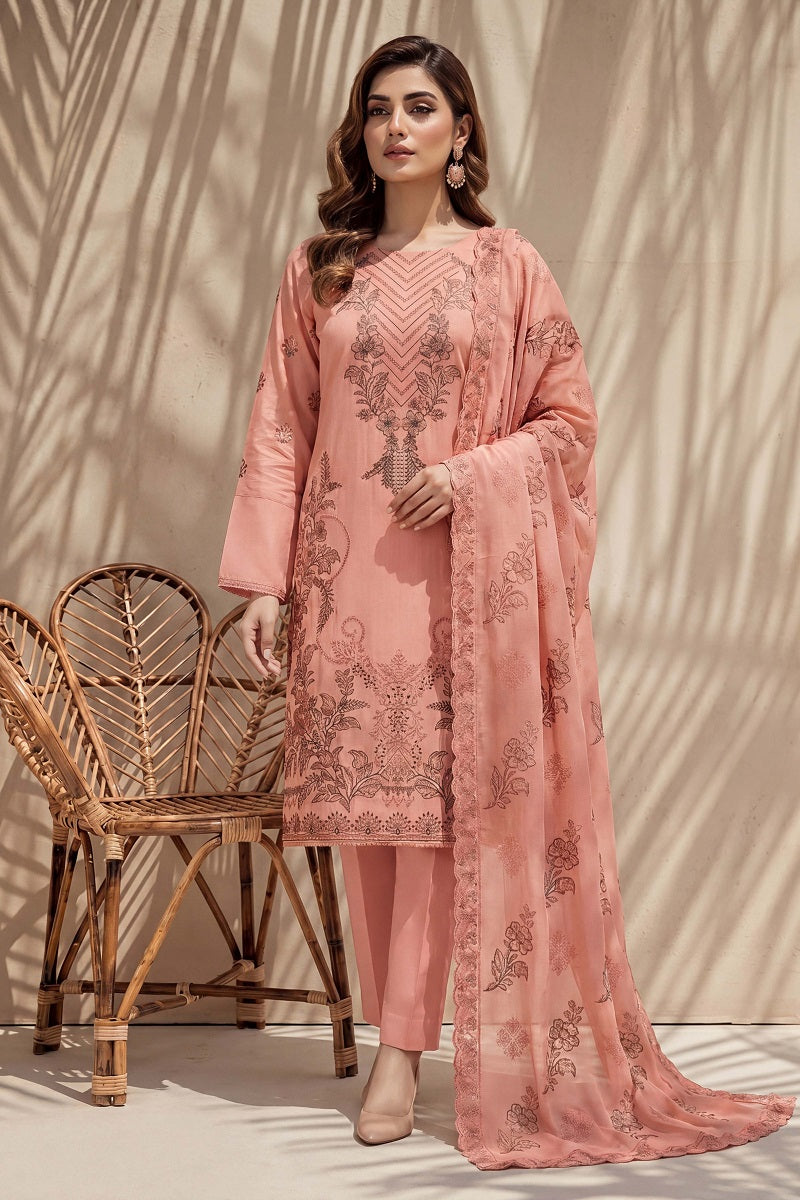 Parveen by Breeza Fashion - 3PC Unstitched Embroidered Lawn Suit (Light Pink)