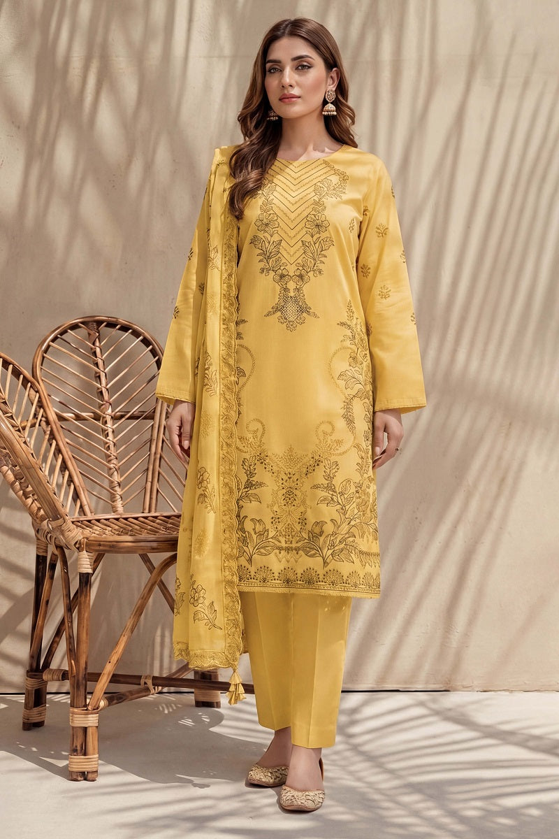 Parveen by Breeza Fashion - 3PC Unstitched Embroidered Lawn Suit (Yellow)
