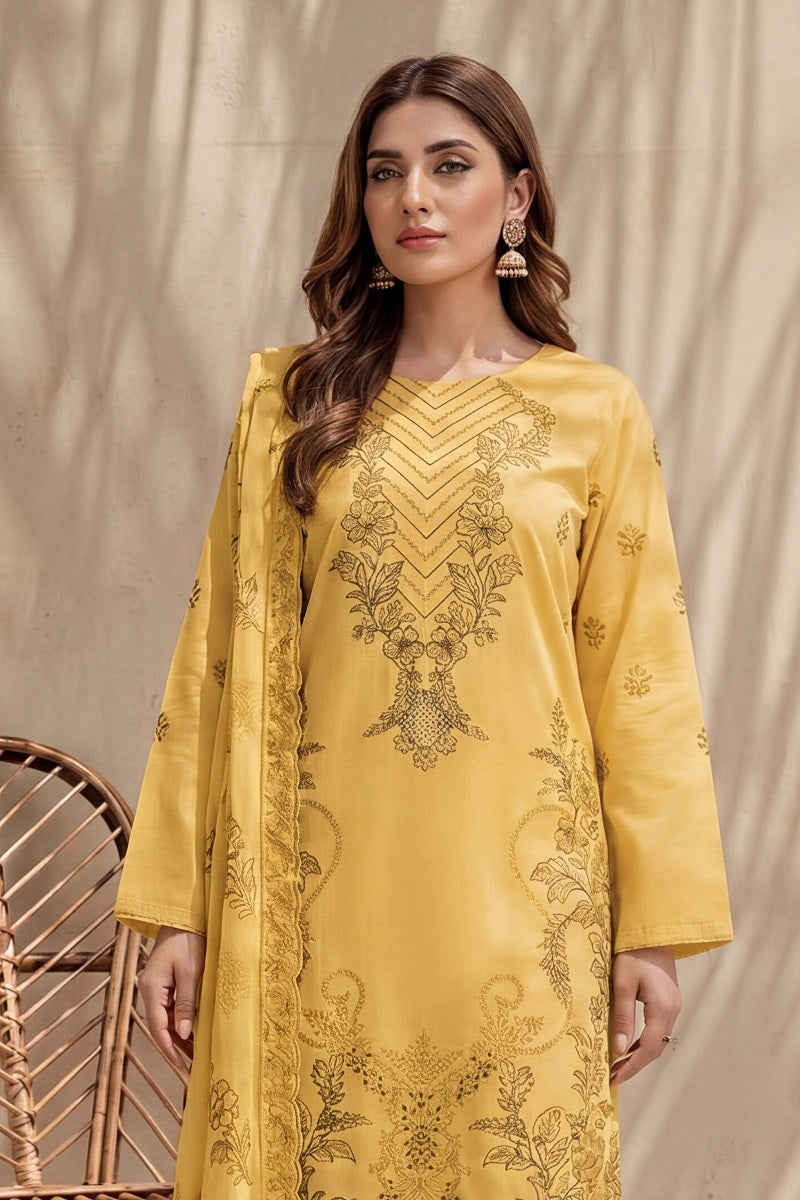 Parveen by Breeza Fashion - 3PC Unstitched Embroidered Lawn Suit (Yellow)
