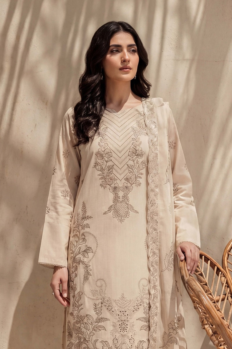 Parveen by Breeza Fashion - 3PC Unstitched Embroidered Lawn Suit (Cream)