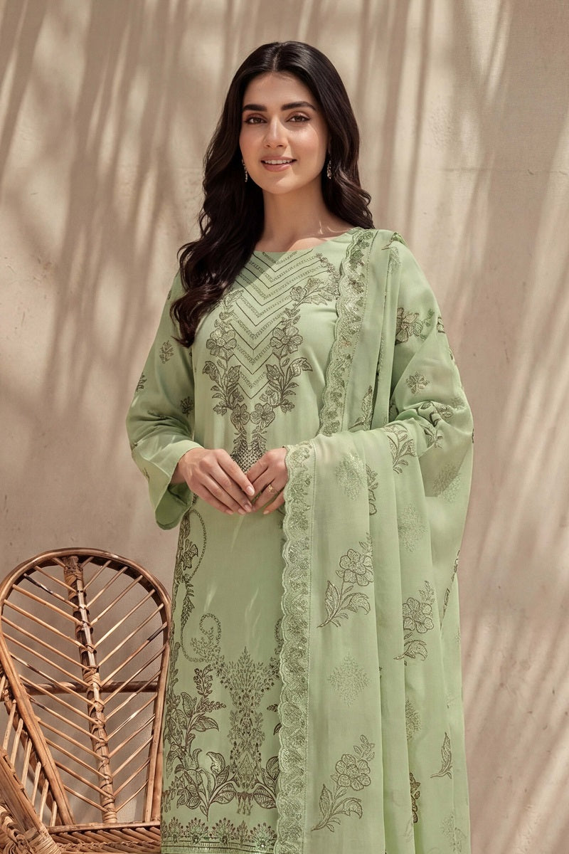 Parveen by Breeza Fashion - 3PC Unstitched Embroidered Lawn Suit (Pista)
