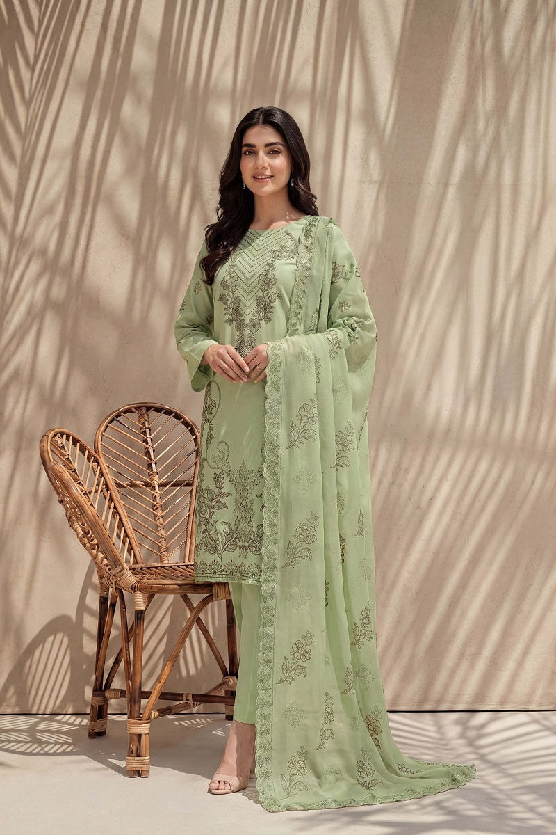 Parveen by Breeza Fashion - 3PC Unstitched Embroidered Lawn Suit (Pista)