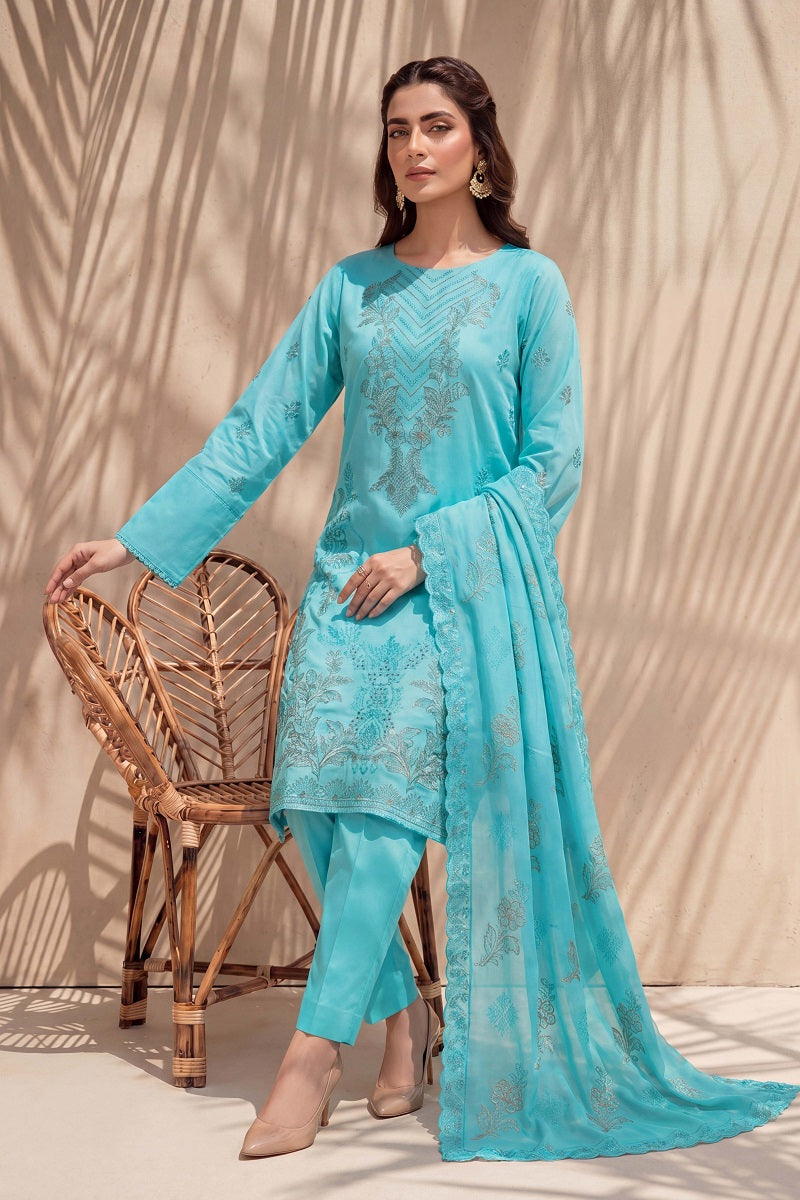 Parveen by Breeza Fashion - 3PC Unstitched Embroidered Lawn Suit (Sky Blue)