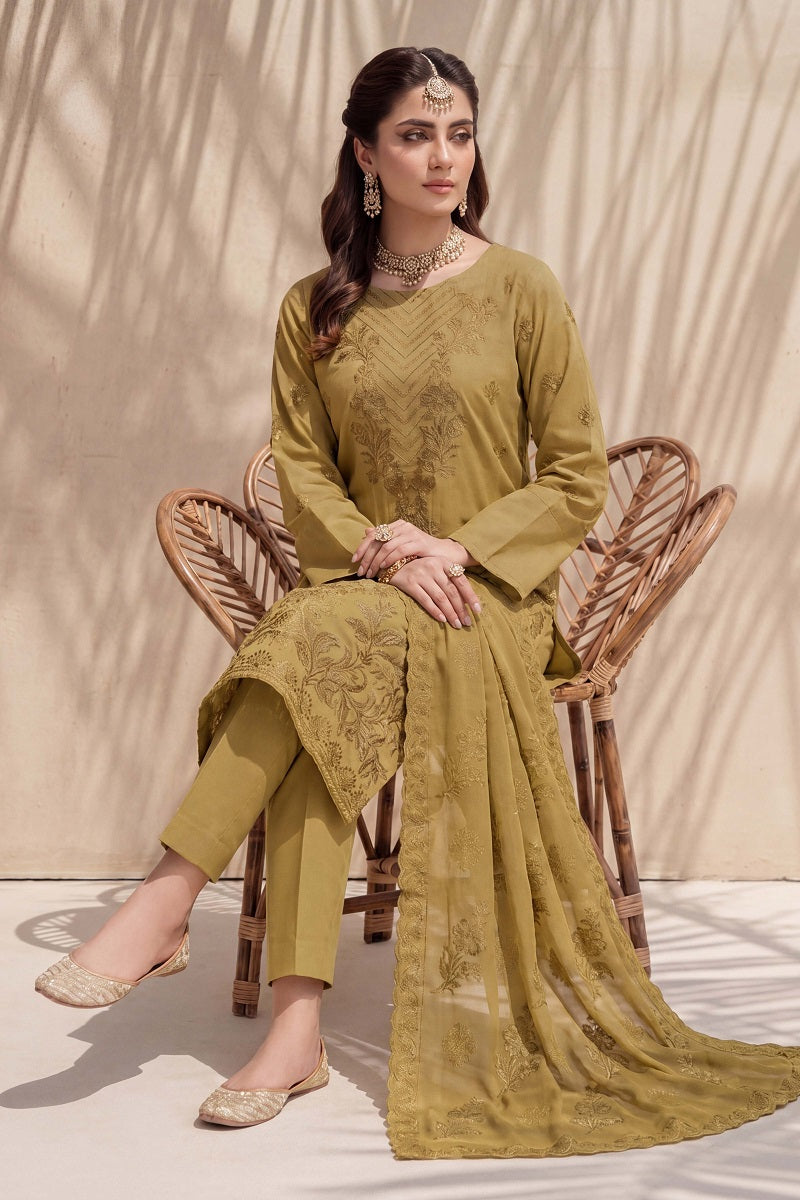 Parveen by Breeza Fashion - 3PC Unstitched Embroidered Lawn Suit (Luxor Gold)