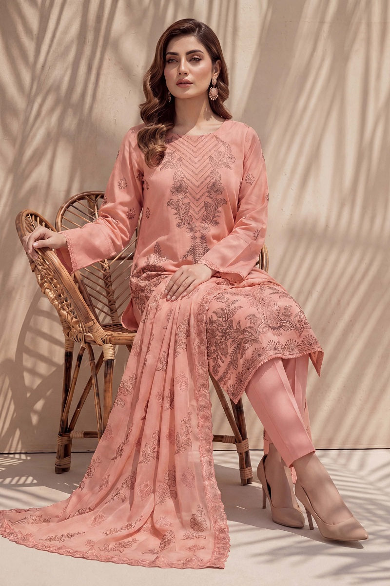 Parveen by Breeza Fashion - 3PC Unstitched Embroidered Lawn Suit (Light Pink)