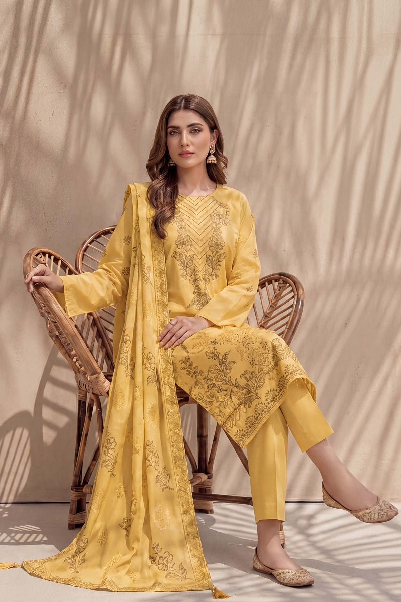 Parveen by Breeza Fashion - 3PC Unstitched Embroidered Lawn Suit (Yellow)
