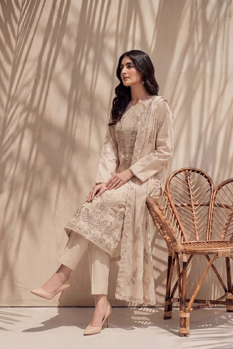 Parveen by Breeza Fashion - 3PC Unstitched Embroidered Lawn Suit (Cream)