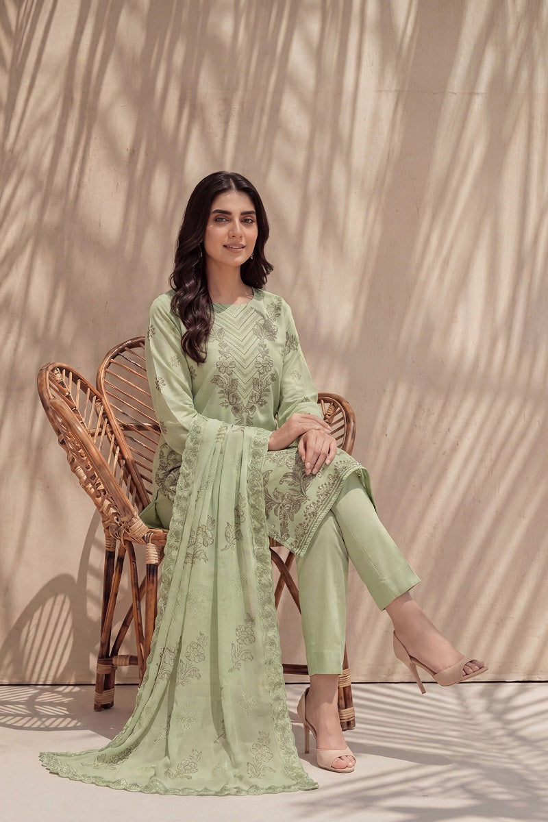 Parveen by Breeza Fashion - 3PC Unstitched Embroidered Lawn Suit (Pista)