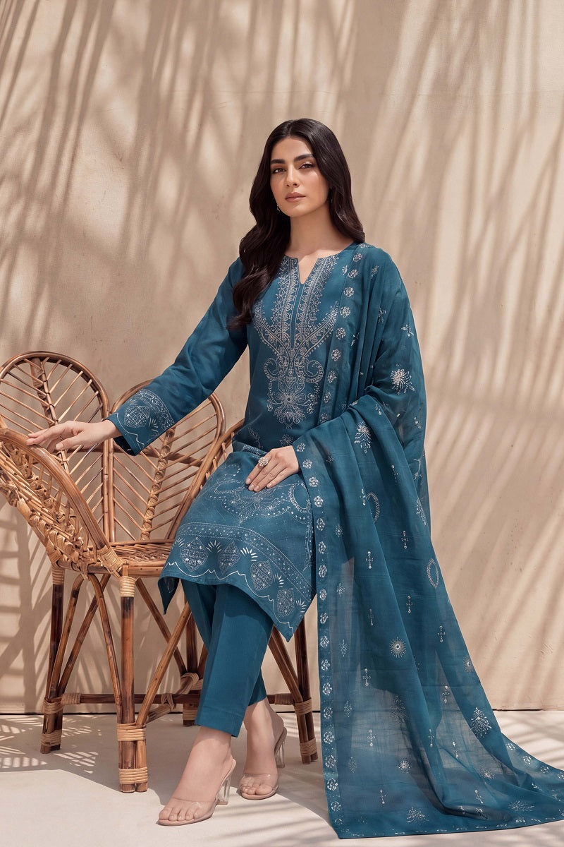 Rasam-o-Rivaj by Breeza Fashion - 3PC Unstitched Embroidered Lawn Suit (Teal Blue)