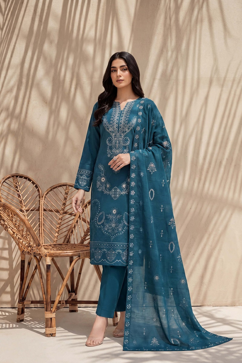Rasam-o-Rivaj by Breeza Fashion - 3PC Unstitched Embroidered Lawn Suit (Teal Blue)