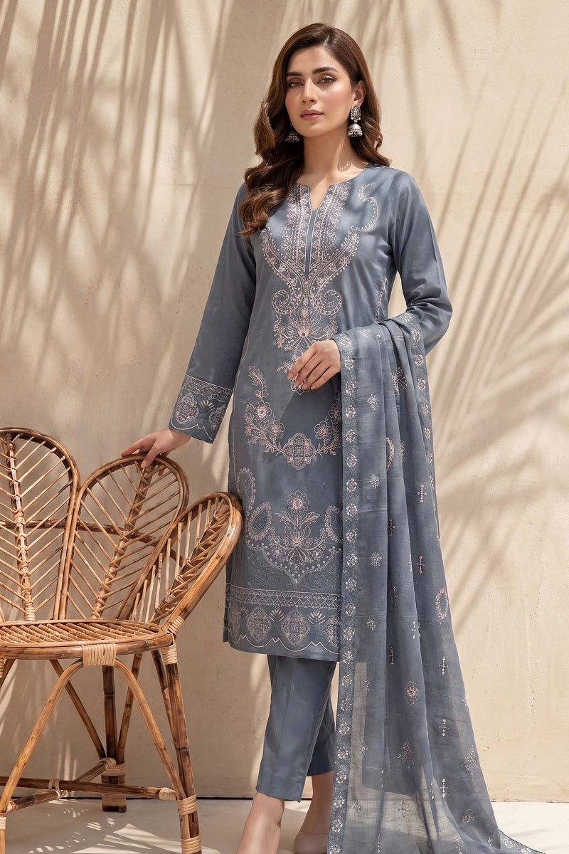Rasam-o-Rivaj by Breeza Fashion - 3PC Unstitched Embroidered Lawn Suit (Gray)