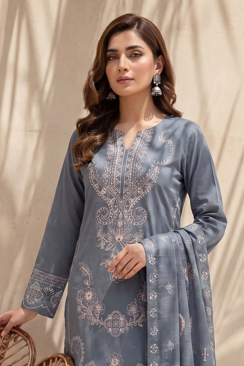 Rasam-o-Rivaj by Breeza Fashion - 3PC Unstitched Embroidered Lawn Suit (Gray)