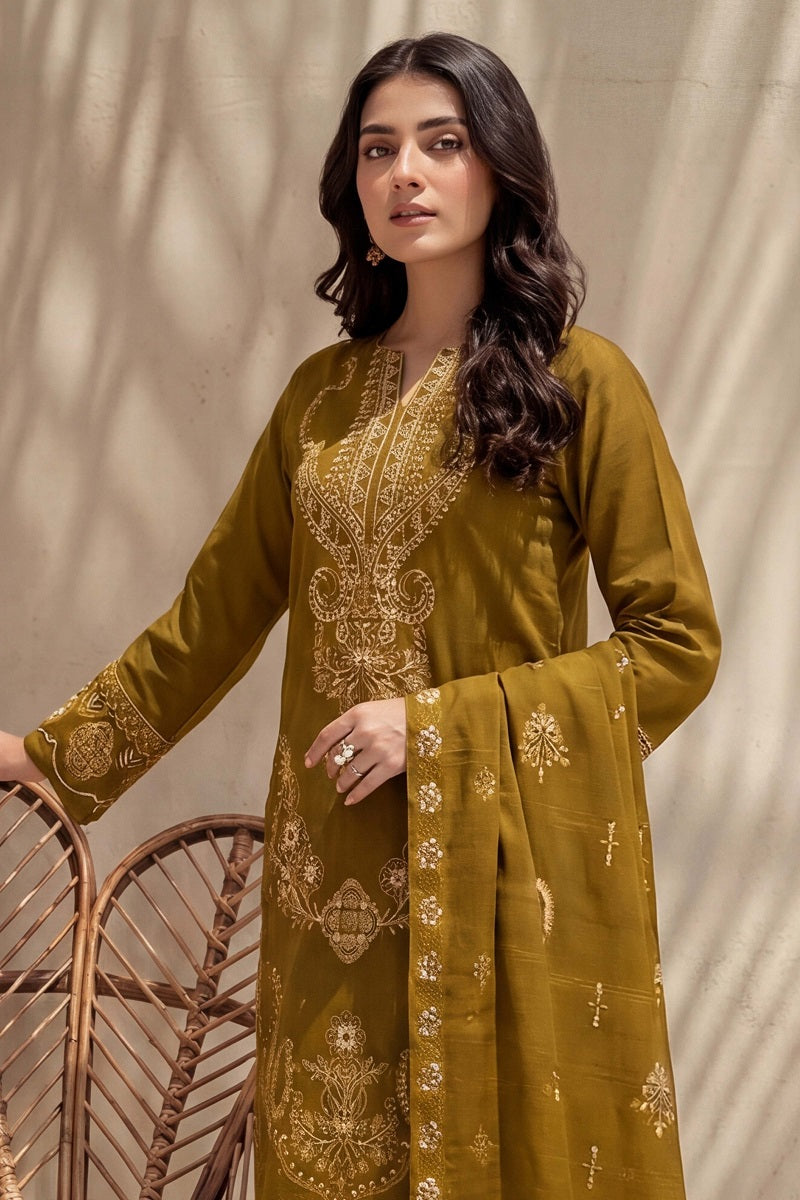 Rasam-o-Rivaj by Breeza Fashion - 3PC Unstitched Embroidered Lawn Suit (Luxor Gold)